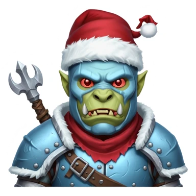 
Fantasy Christmas orc legion soldier icon, iron tundra army theme, heavy winter armor, disciplined brutal look, icy blue steel armor with deep crimson accents, frozen metal texture, cold winter atmosphere, male variant sticker