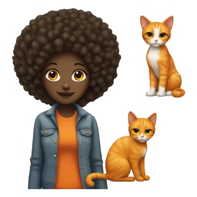 black girl with Afro with orange cat  sticker
