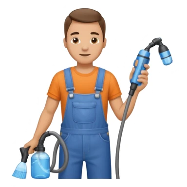 técnico de limpieza hombre sujetando la boquilla de una aspiradora de agua sticker