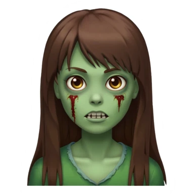 Zumbi feminino, de pele verde, cabelo marrom, longo, liso e castanho com franja sticker
