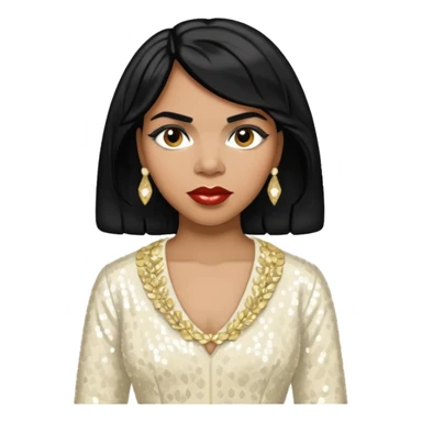 Marian Anderson with black hair, ivory sequin outfit sticker