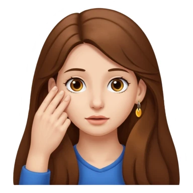 girl with long hair pulling on her earlobe sticker