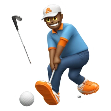 A orange golfer hitting a football with his putter  sticker