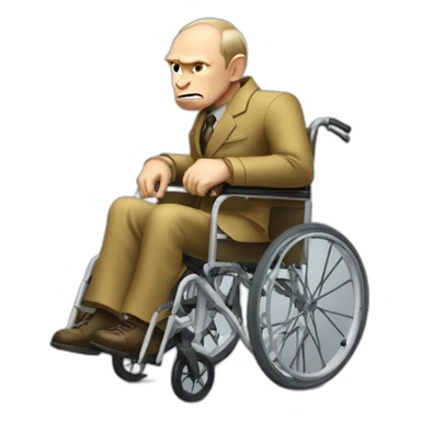 furious vladimir putin monke golden wheelchair holding a suitcase sticker