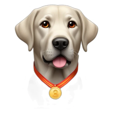 Labrador couleur noir avec un bandeau rouge et une médaille sticker
