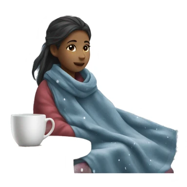 Girl sitting near the window with blanket and tea cup and it snowing  sticker
