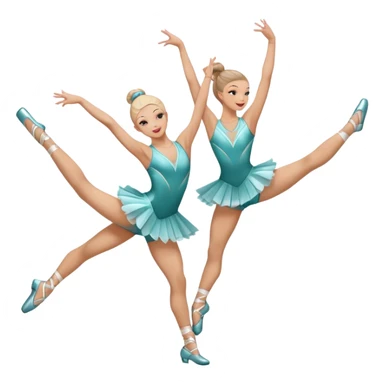 Icon for Sports Dance: a couple in competitive dance attire performing a synchronized dance with acrobatic lifts, dance shoes, rhythmic floor, and a competition backdrop. The icon should capture athleticism, technique, and precision in sports dance. Transparent background. sticker