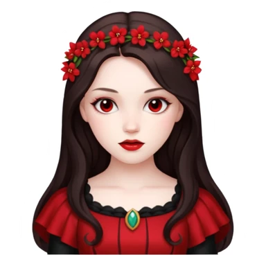 Persephone, Death Goddess from Rome Mythology with long dark brown hair, black and red outfit sticker