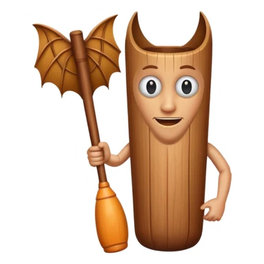 Make a wood tube with a face and wooden legs and arms and a bat sticker