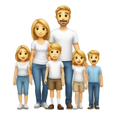 family two parents with five children European white sticker