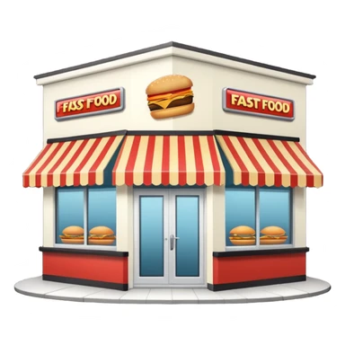 front of fast food building with awning, windows, and a glass door in the center sticker