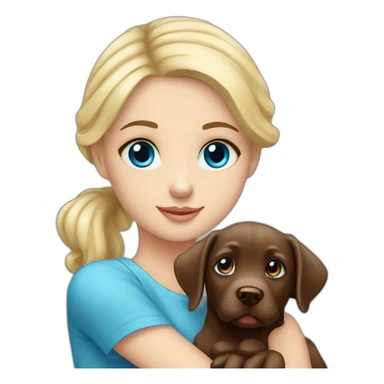 Blonde girl blue eyes with chocolate puppie labrador sticker