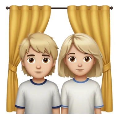 Make a couple. Boy with blondish messy mid length hair with round brown eyes and thick round eyebrows. A girl with brown hair and brown eyes she has a middle part and she has curtain bangs and she has light brown eyebrows sticker