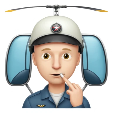 Bald white dude picking his nose with a helecopter hat sticker