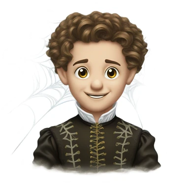 Tom Thumb whimsical fairytale boy and thistledown doublet shirt made of spider web sticker