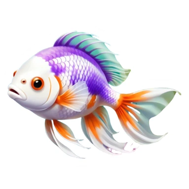 Large aquarium fish like veil tails and lionhead goldfish swimming gracefully in a beautifully decorated aquarium. Colorful aquatic plants, smooth rocks, and gentle bubbles surround the fish. The water shimmers in sunlight, creating a peaceful and vibrant underwater scene. Transparent background. sticker