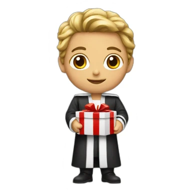 a young judge holding a present sticker