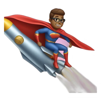 person dressed with a superhero cape riding on a rocket sticker