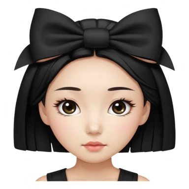 Korean woman with black cute  cut with a black top and a bow on her head with long lashes sticker