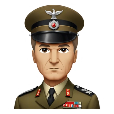 Cinematic Realistic Mustafa Kemal Atatürk Portrait Emoji, depicted as a visionary statesman with a determined gaze and period military attire, rendered with rich textures and dynamic historical lighting that captures his transformative leadership. sticker
