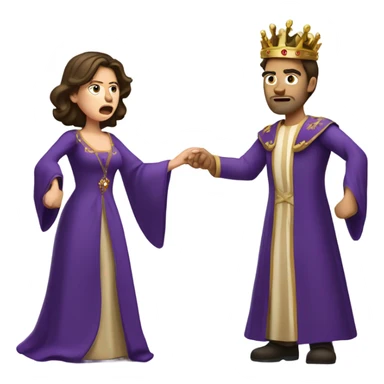 Caucasian long brunette woman wearing formal royal purple robes and a crown whose face shows anger and disgust to the man she adores  sticker