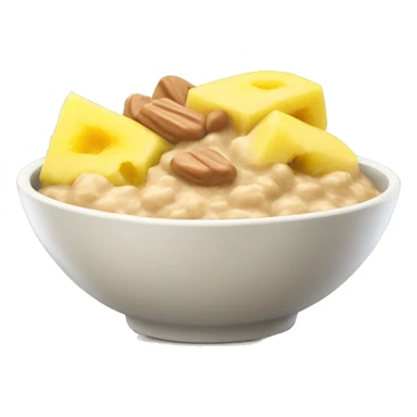 Porridge Bowl with pineapple pieces and a little peanut butter sticker