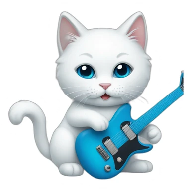 White Cat playing a blue eletric guitar sticker