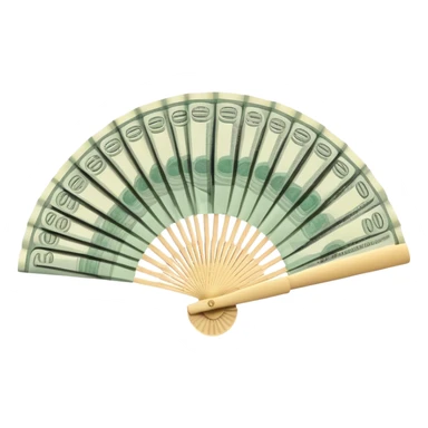 A hand-held money fan used for cooling off, crafted entirely from banknotes sticker