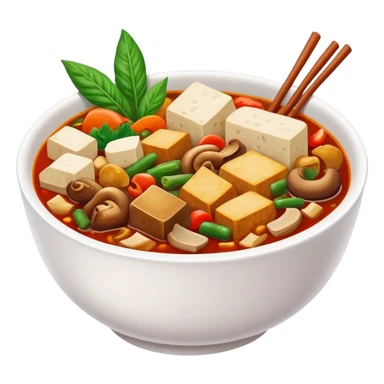 Chengdu Maocai spicy assorted ingredients in bowl, simplified emoji style with bold outlines and bright colors, cartoon style Sichuan street stew sticker