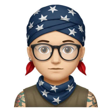 character with bandana and glasses and tattoted sticker