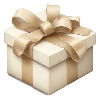 New Year’s box with beige gifts and white ribbon sticker