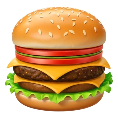 A 3D cartoon cheeseburger with lettuce, tomato, and sesame bun, soft texture, realistic Memoji-style rendering. sticker