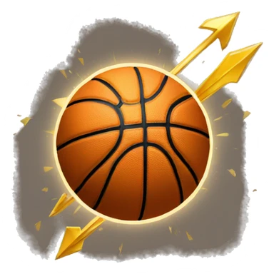 a basketball with a thin  long arrow in gold color hitting in the middle of it sticker