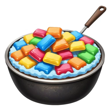 Blackstone grill with pile of mashed up rainbow candies and hibachi flippers sticker