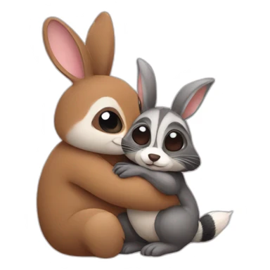 bunny tightly hugs raccoon sticker