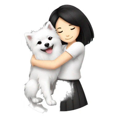 Japanese spitz dog hug black hair girl sticker