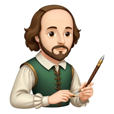 Shakespeare holding a quill pen writing a play sticker