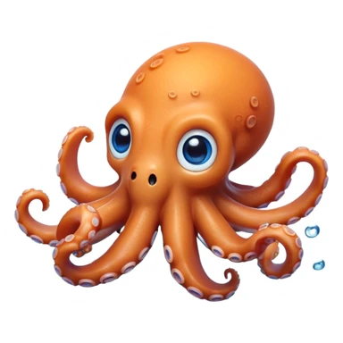 Cinematic Cute Octopus Portrait Emoji, Head tilted playfully and inquisitively, featuring a rounded, light orange body embellished with playful blue rings, eight adorably curling arms, and big, twinkling eyes full of wonder, Simplified yet irresistibly adorable features, highly detailed, glowing with a warm, inviting underwater glow, high shine, affectionate and lively, stylized with a touch of whimsical cartoon charm, soft glowing outline, capturing the essence of a mischievous yet loving octopus that seems as if it could bob out of the screen into your arms! sticker