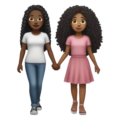 Khalyn dark skin slim thick build and long braids with Ava Rose light skin girl with black curly Afro holding hands  sticker