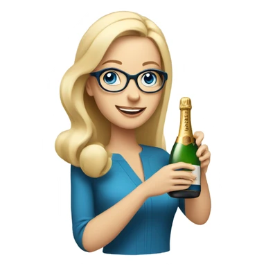 À blonde woman with blue eyes wearing glasses opening a bottle of champagne sticker