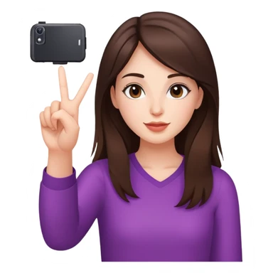 Brunette girl making peace sign while taking selfie sticker