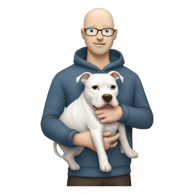 white bald man with blue eyes hugging dark grey no white pit bull sticker