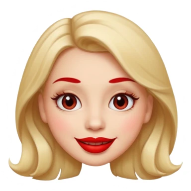 in the style of apple IOS emojis, give me a girly face emoji, with big red lips and eyelashes sticker