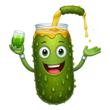 a cartoon pickle with juice squirting from the top of it, being squeezed by a hand sticker