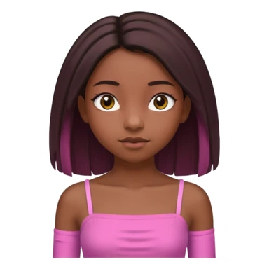 A black 12 yr old girl brushing her shoulder length hair, doe eyes, almond eyes pink tube top and black hair like the 3rd. The first one but hair straight and long and close to body sticker