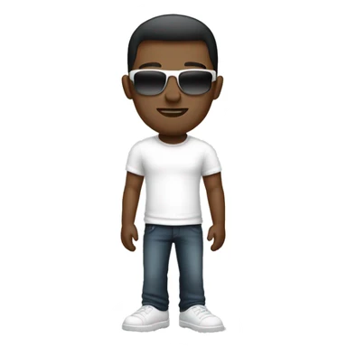 slightly ebony man with an fade side haircut and sunglasses dressed in a white T-shirt sticker
