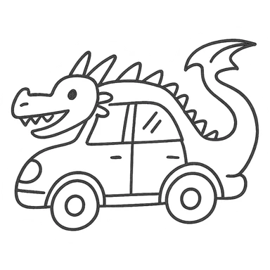 hand-drawn outlined icon of a car inspired by a dragon sticker