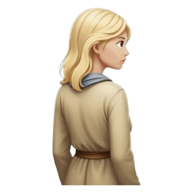 the back of a blonde woman stands at a mountain crossroads, her back turned as she contemplates two trails—one illuminated, symbolizing response, and one shrouded in darkness, representing reaction. with hands on chest sticker