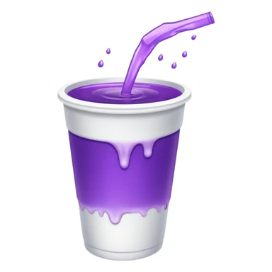 a white styrofaom cup with purple liquid that is tipped over with the liquid slightly pouring out sticker