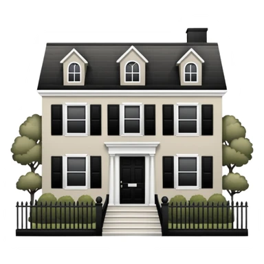 greige colonial house with black shutters and black front door and black railings. sticker